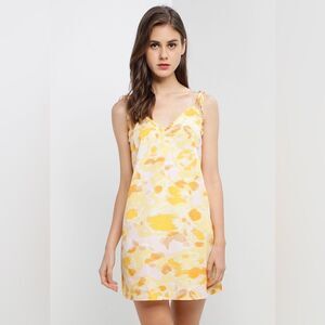NWT Vero Moda Yellow Joa Strapt Print Mini Dress Women Size Small